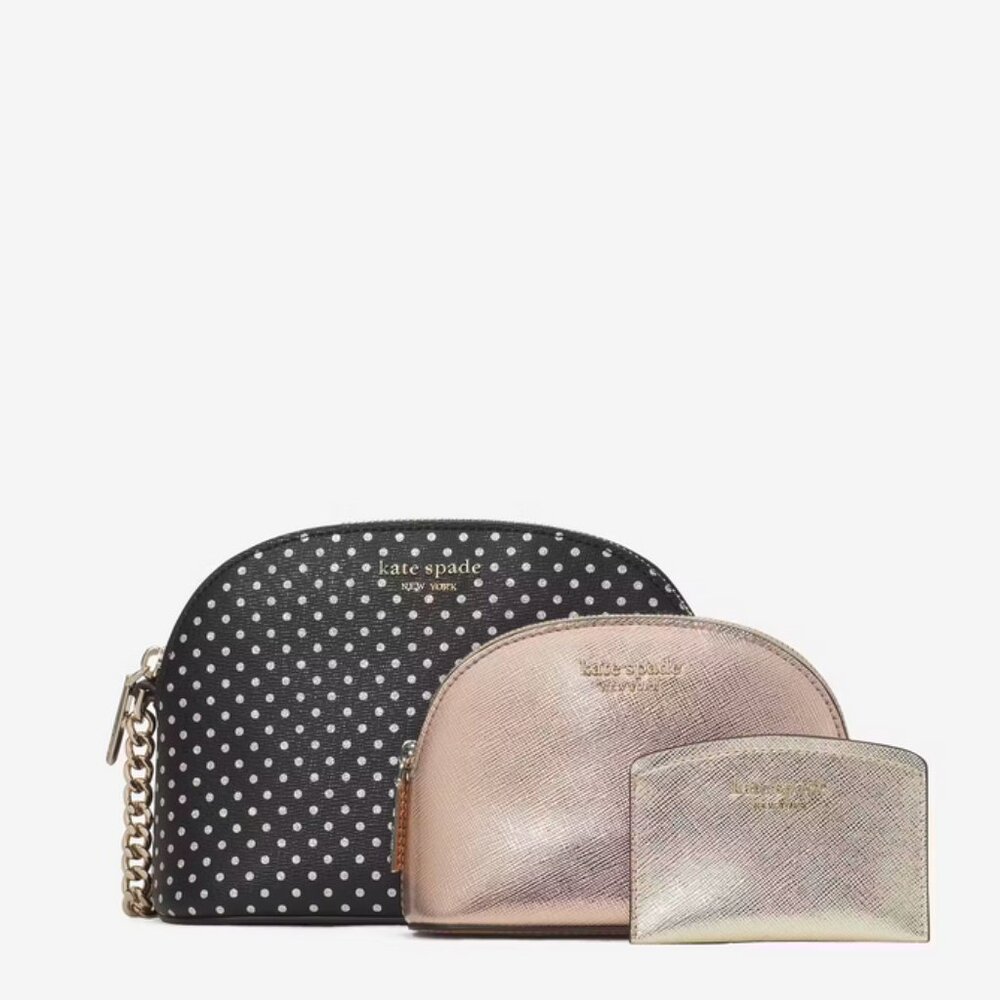 New Kate Spade Spencer Metallic Dot Mixed Material Crossbody Set of 3!